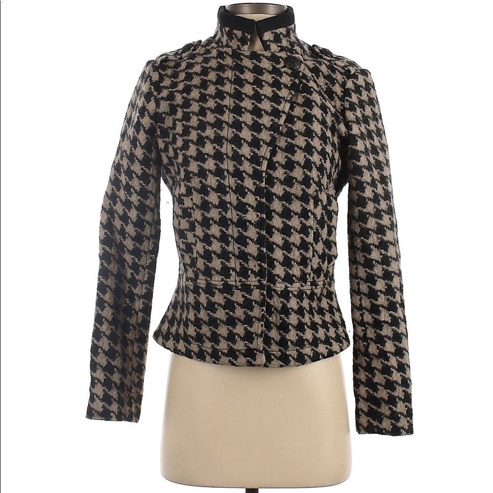 Banana Republic Black/Tan Wool Houndstooth Lined Jacket, Blazer | Sz Petite Med
